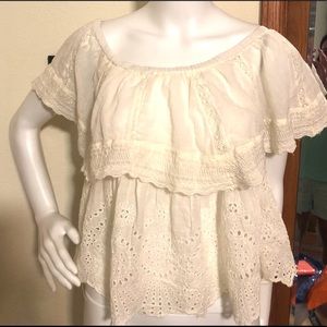 Peasant Eyelet BohoTop Off Shoulder, Cream Size Medium